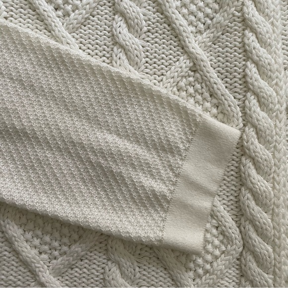 CAbi open cable knit mix media beige cardigan 100% cotton, trapped front Sz: XS - Picture 9 of 10